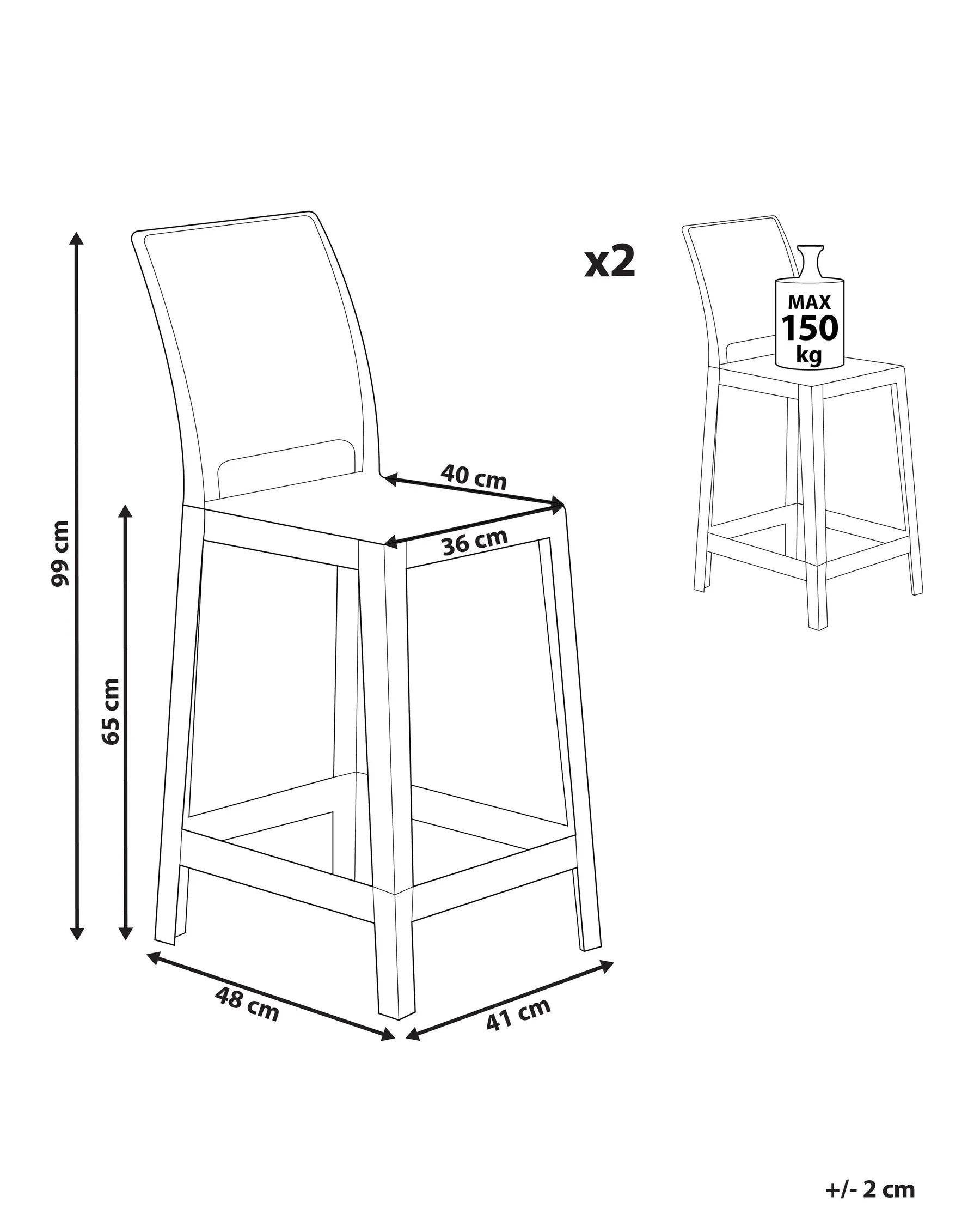 Set of 2 Bar Chairs WELLINGTON White