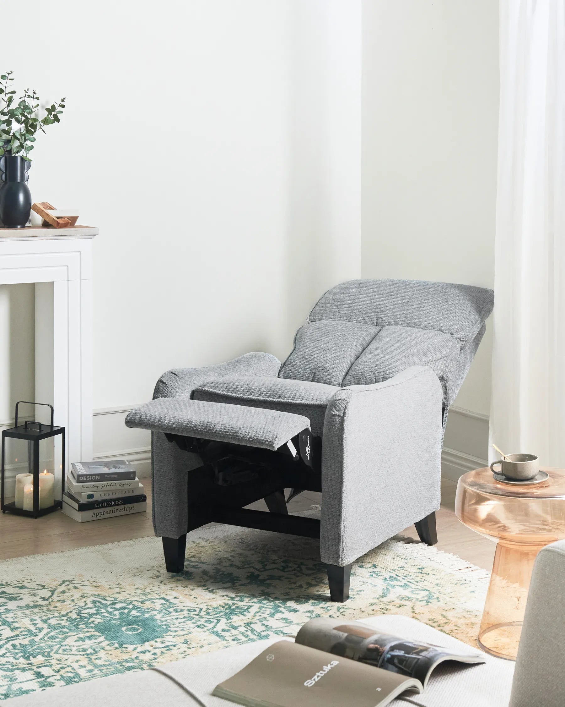 Recliner Chair ROYSTON with Footrest Fabric Grey