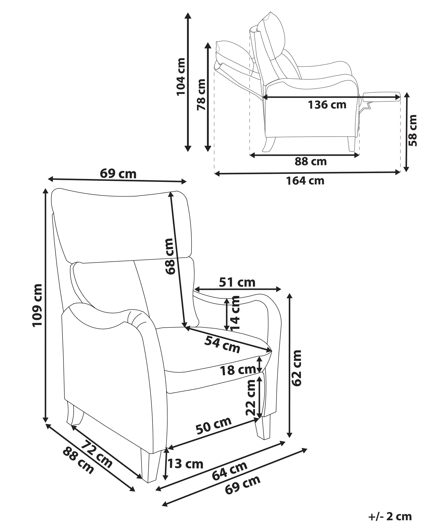 Recliner Chair ROYSTON with Footrest Fabric Beige