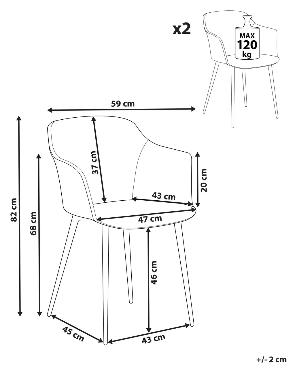 Set of 2 Dining Chairs ELIM Fabric Dark Green
