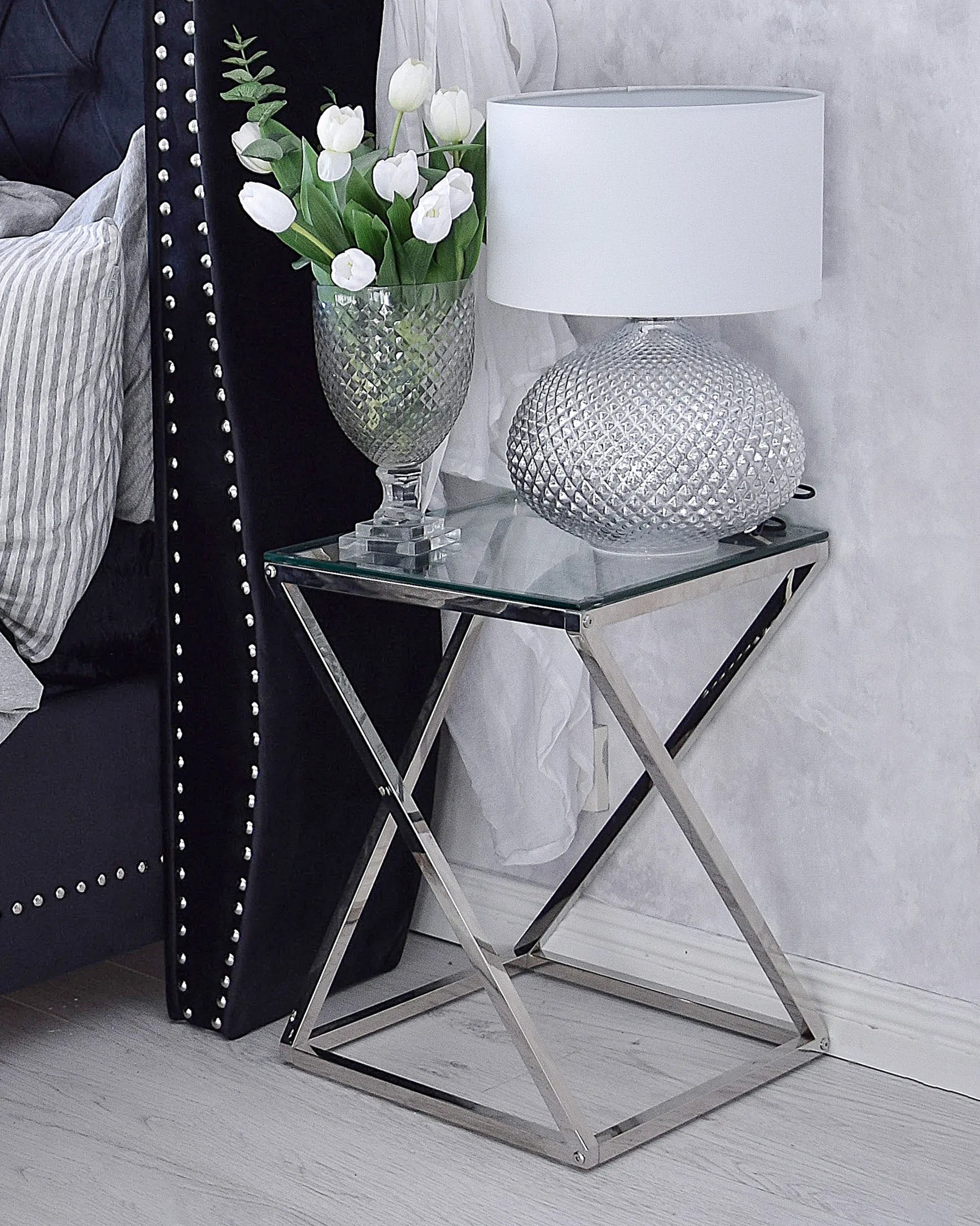 Side Table BEVERLY Glass Silver