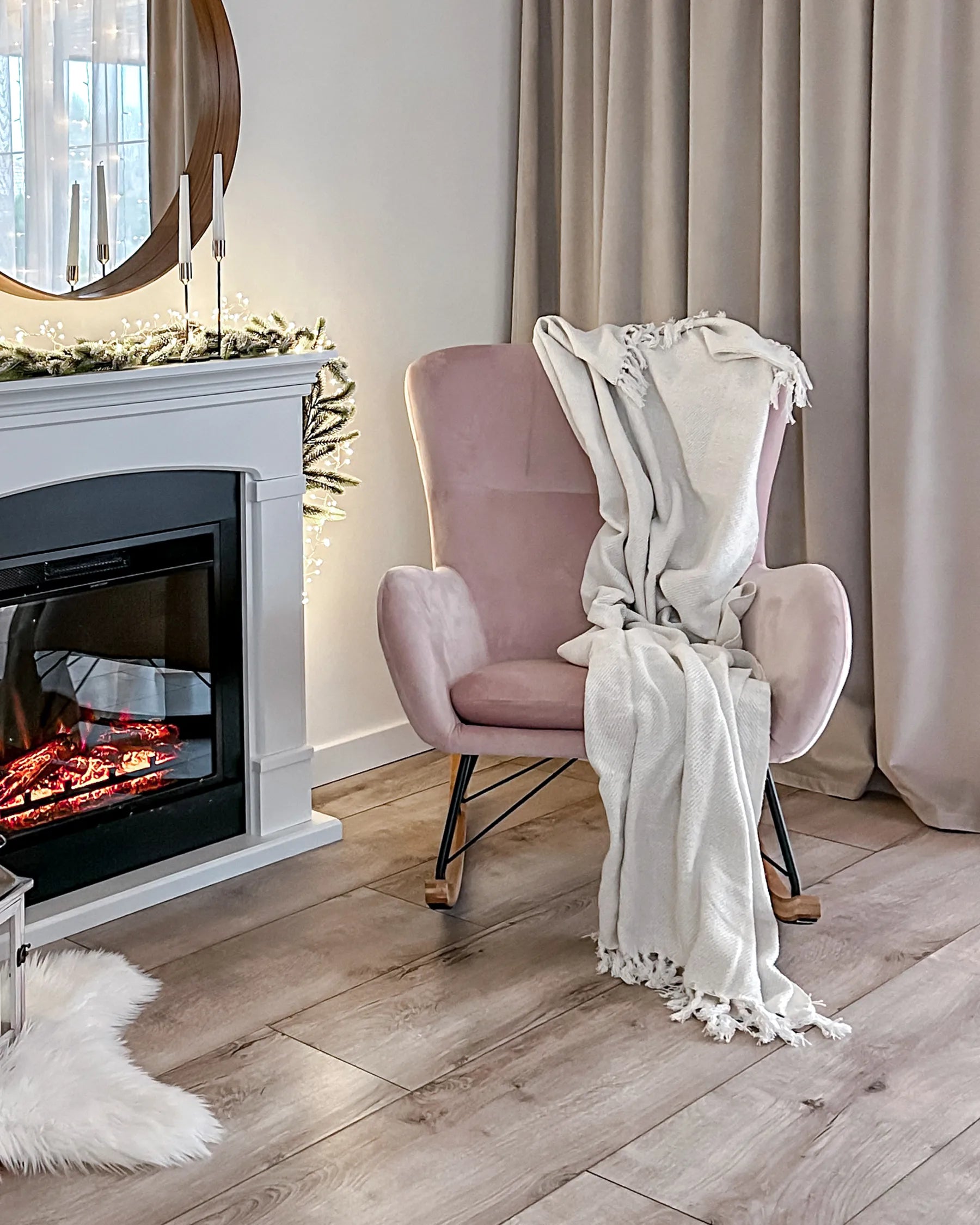 Rocking Chair ELLAN Velvet Pink