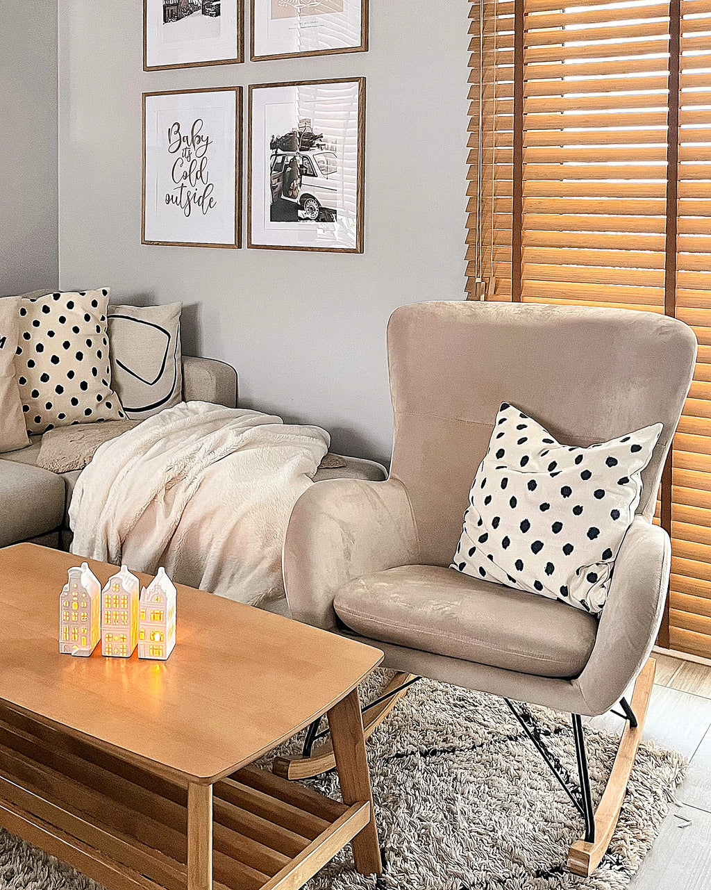 Rocking Chair ELLAN Velvet Beige