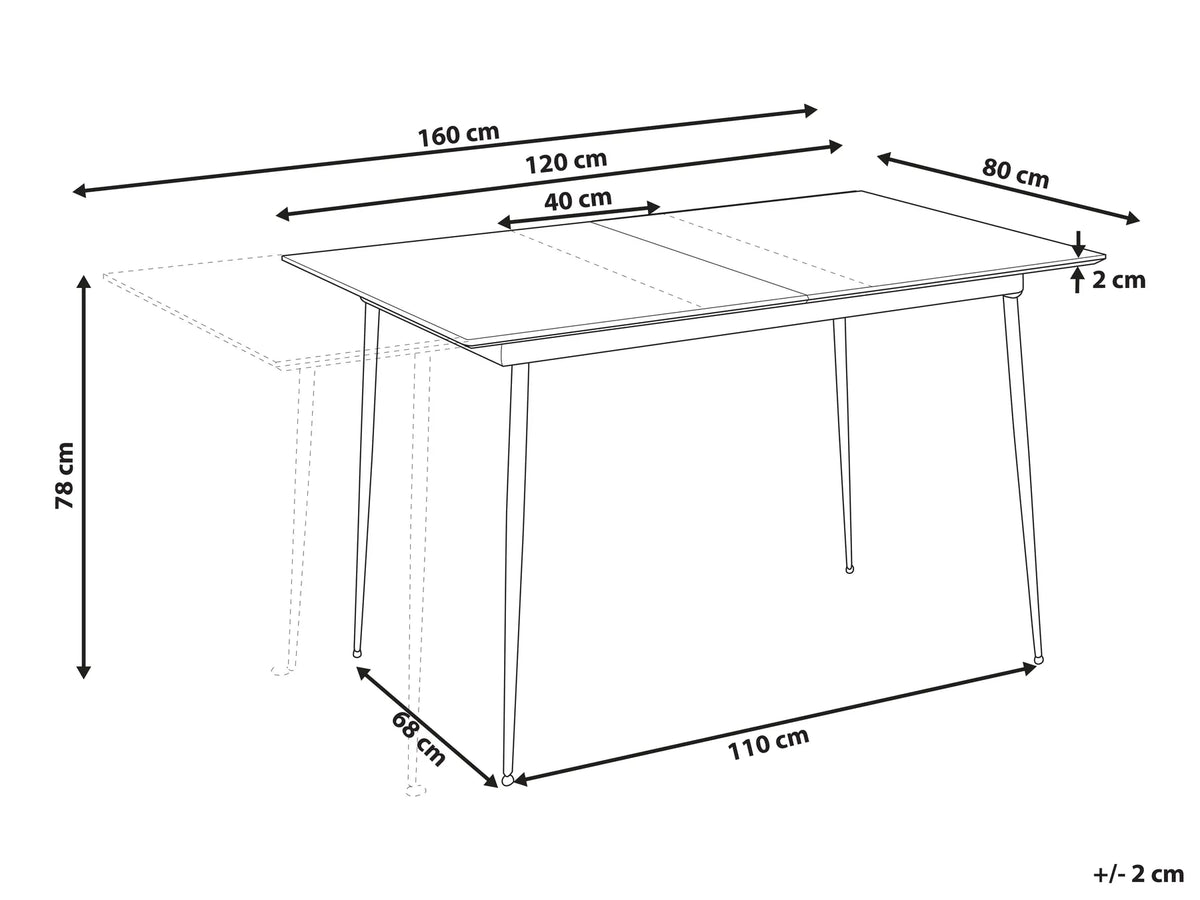 Extending Dining Table TONA Grey 120 160 cm 80 cm — dimensions view