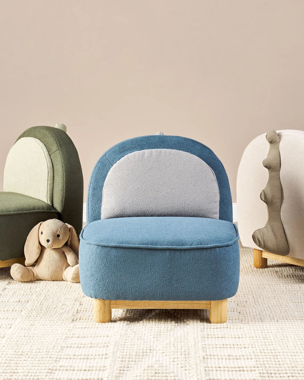 Kids Armchair Dinosaur FABORG Fabric Light Beige