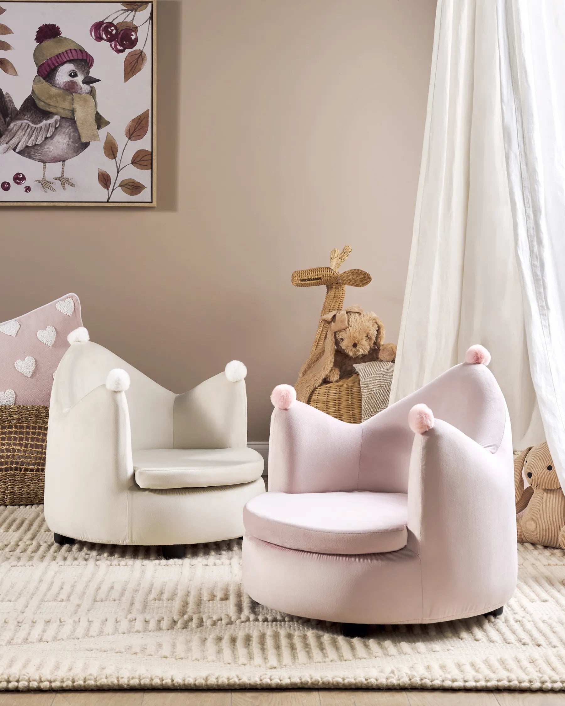 Kids Armchair Crown VEGA Velvet Pastel Pink