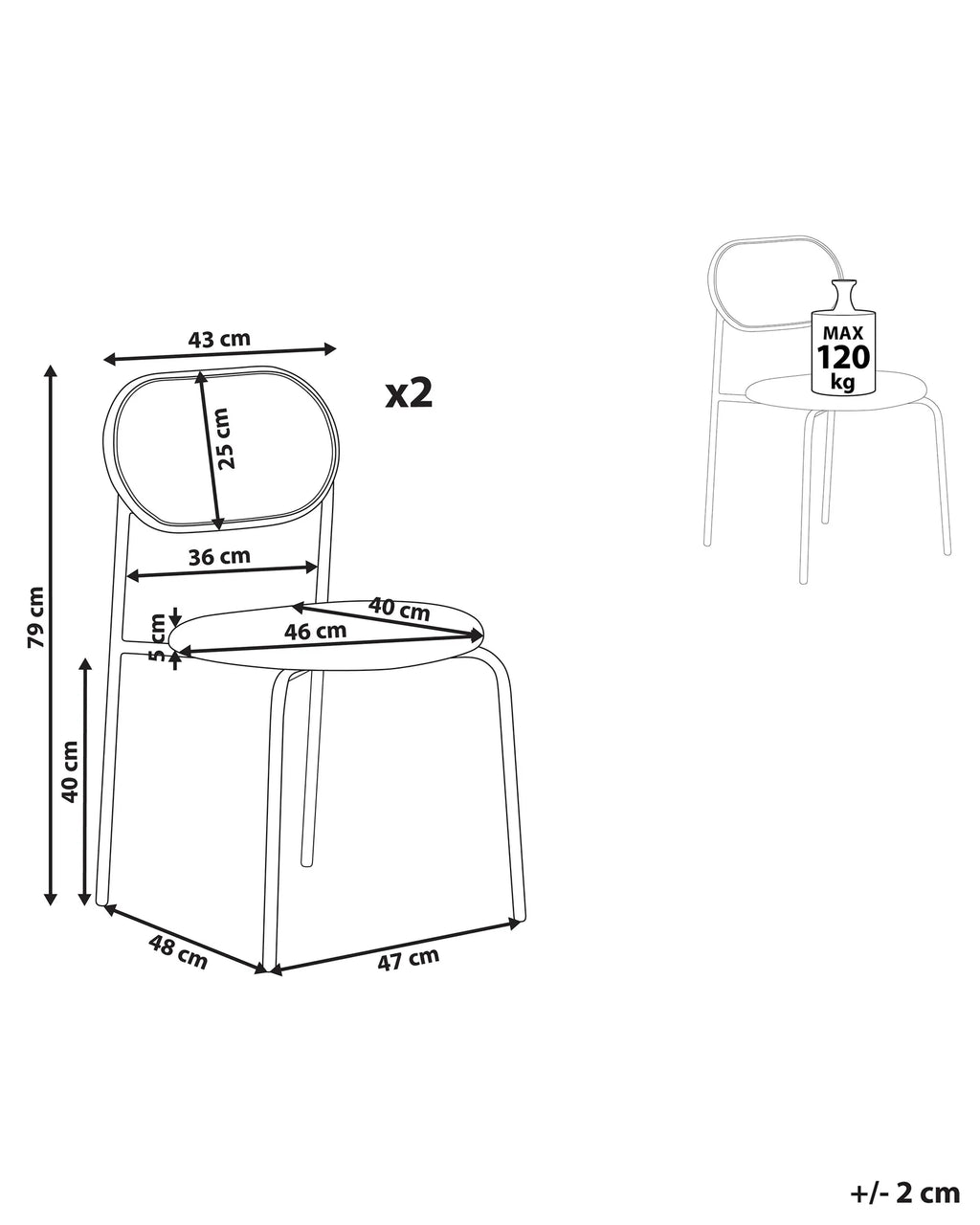 Set of 2 Dining Chairs ADAVER Metal Light Brown