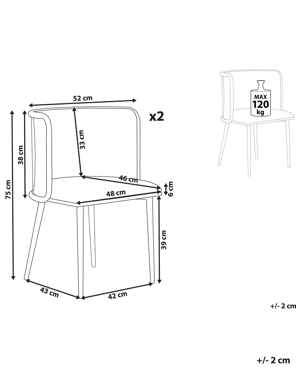 Set of 2 Dining Chairs KOBUK Metal Light Brown