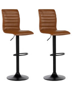 Set of 2 Bar Chairs LUCERNE Faux Leather Swivel Golden Brown