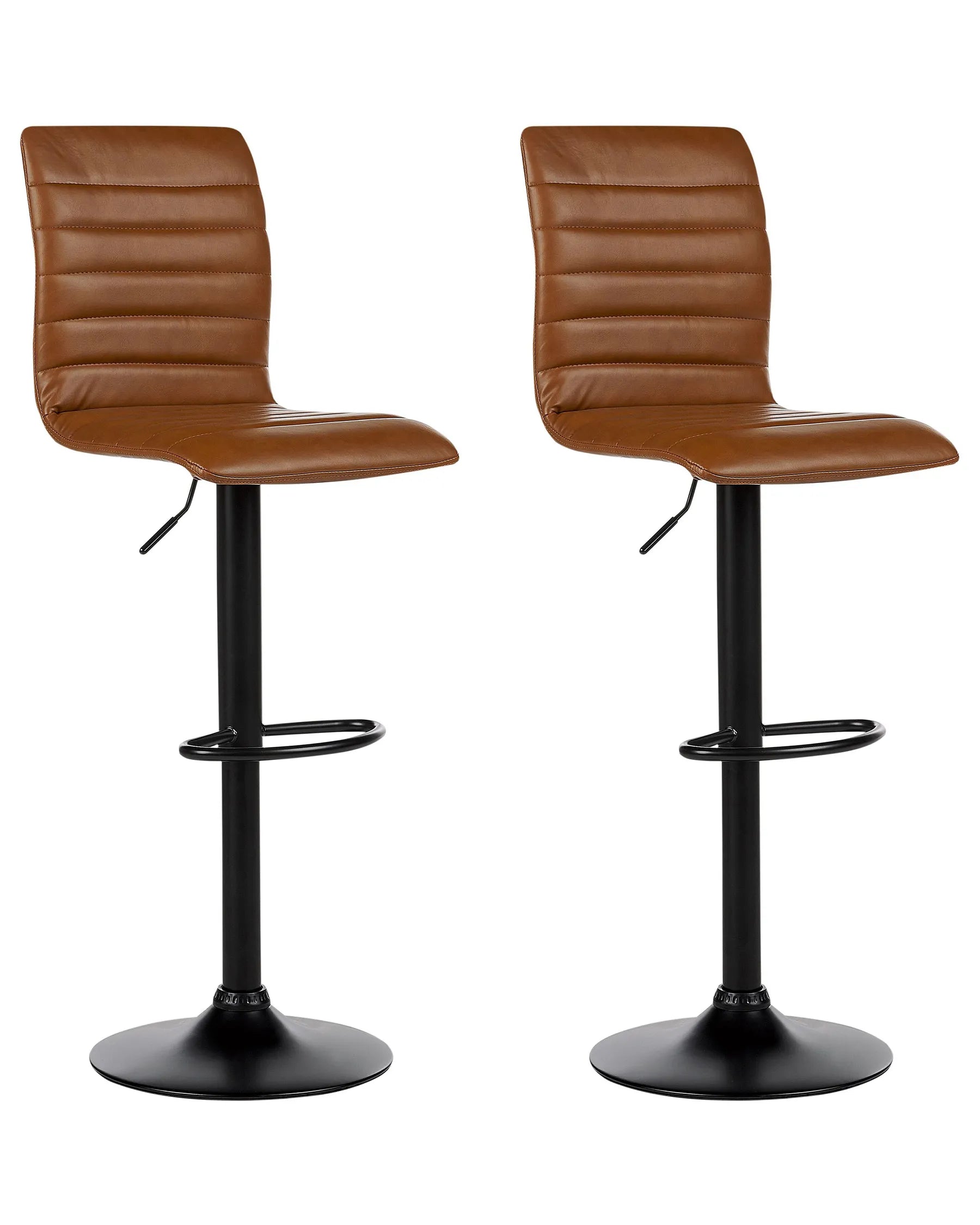 Set of 2 Bar Chairs LUCERNE Faux Leather Swivel Golden Brown