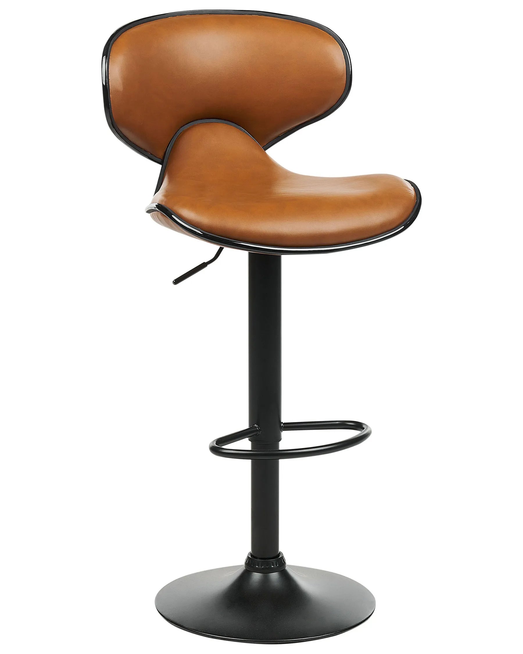Set of 2 Bar Chairs CONWAY Faux Leather Swivel Golden Brown