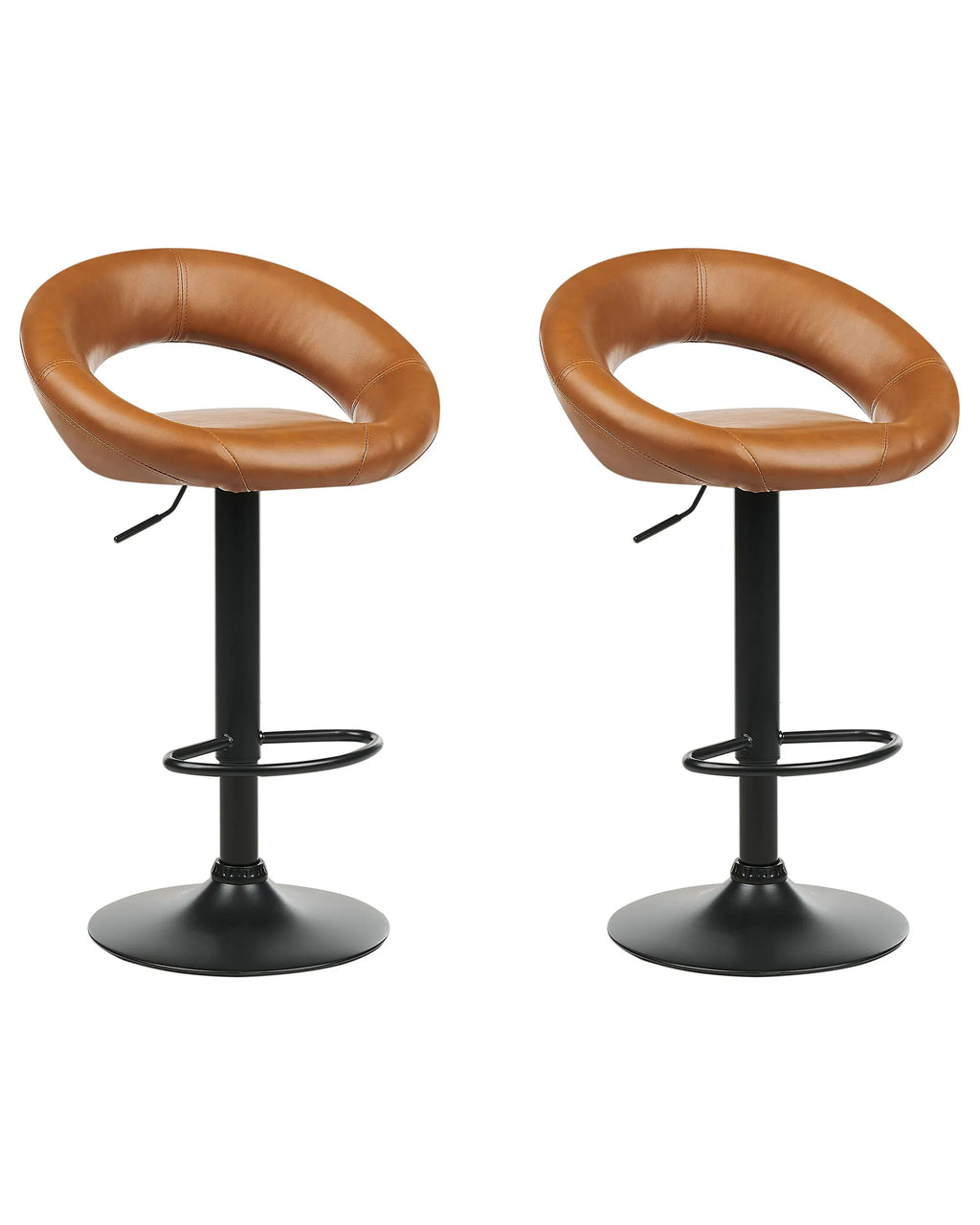 Set of 2 Bar Chairs PEORIA Faux Leather Swivel Golden Brown