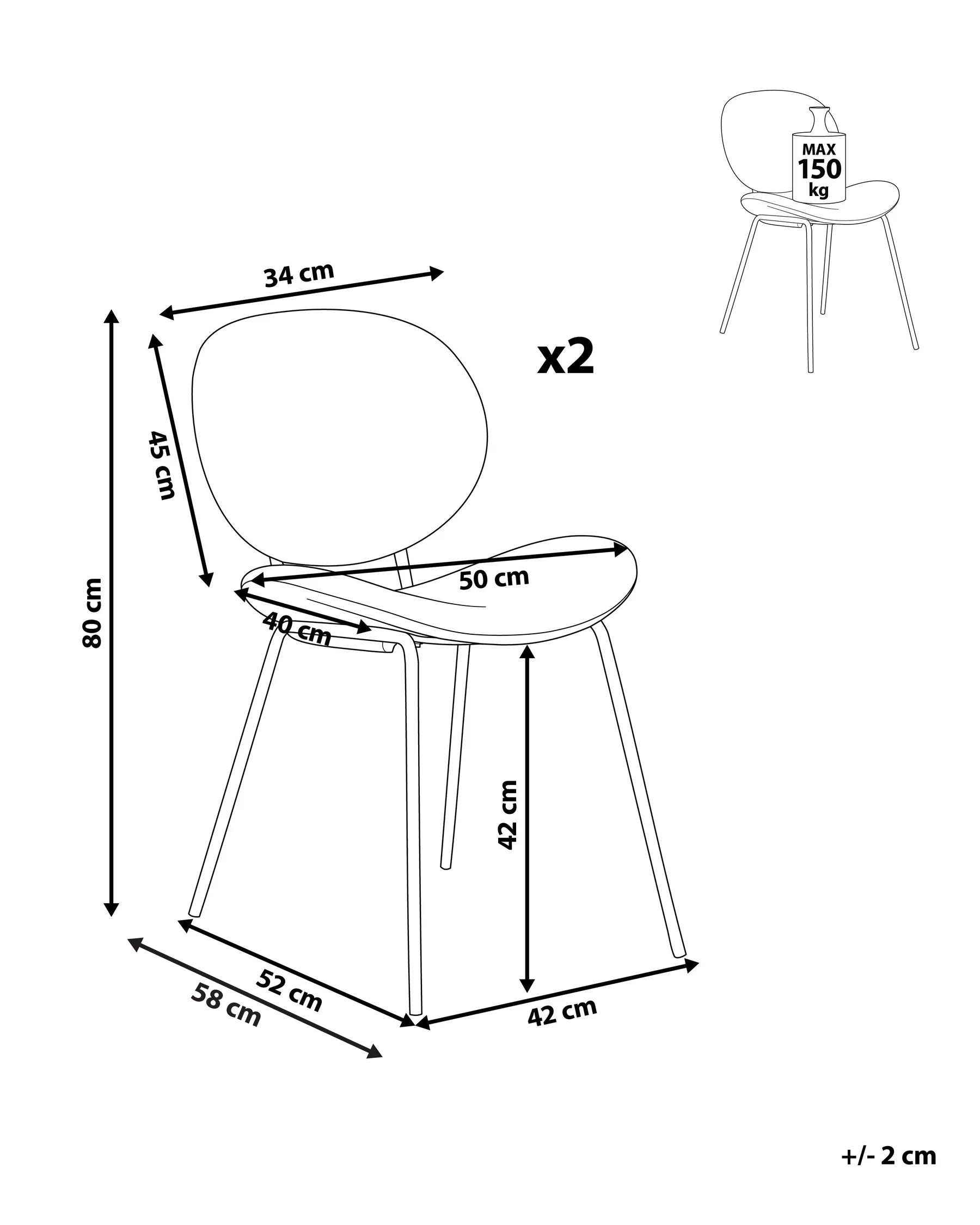 Set of 2 Dining Chairs LUANA Fabric Black/ White