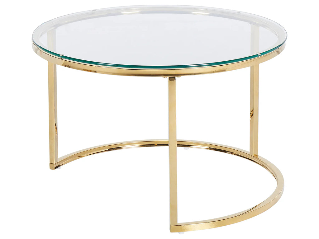 Set of 2 Coffee Tables GRANGE Tempered Glass Gold