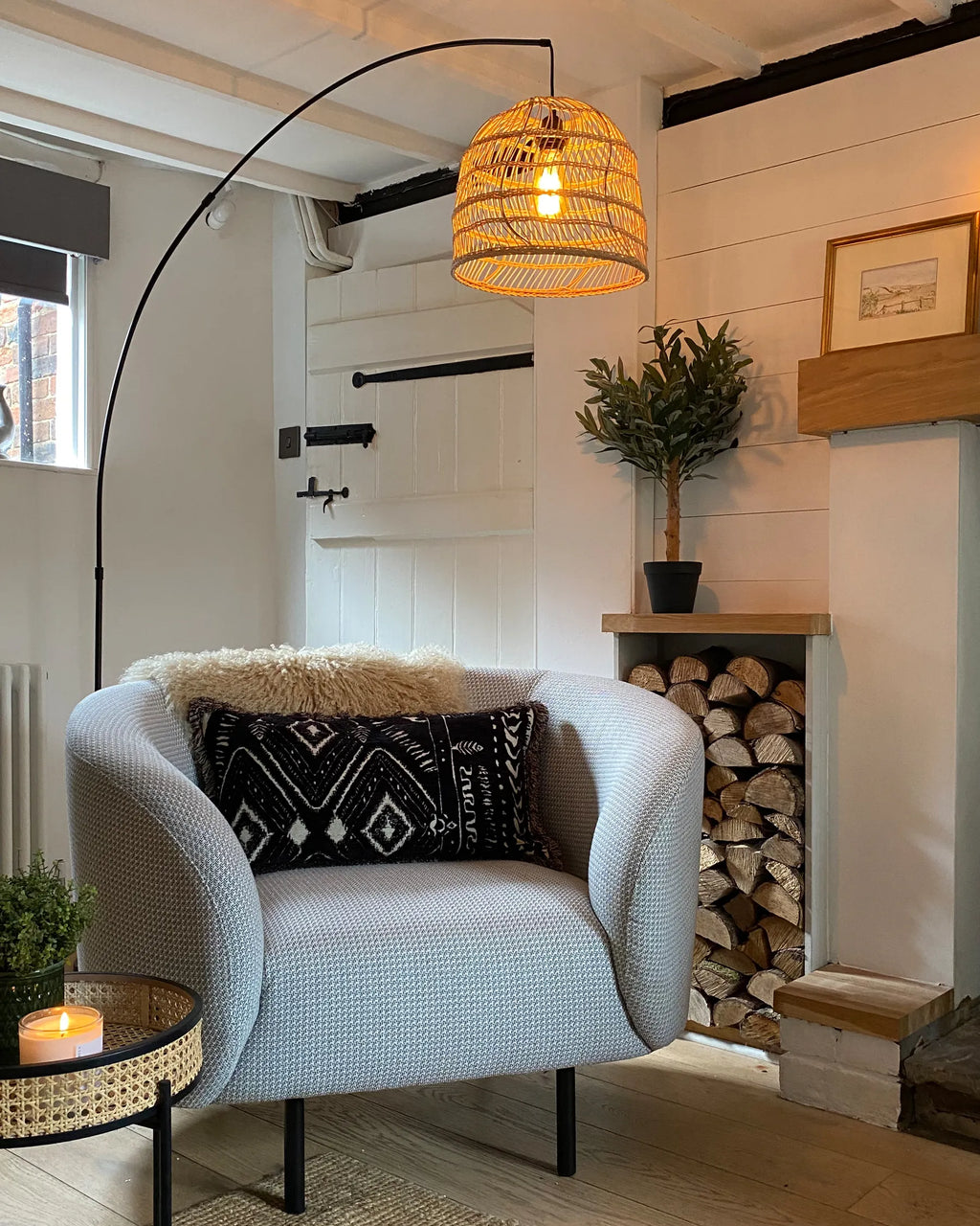 Armchair LOEN Fabric Black/ White