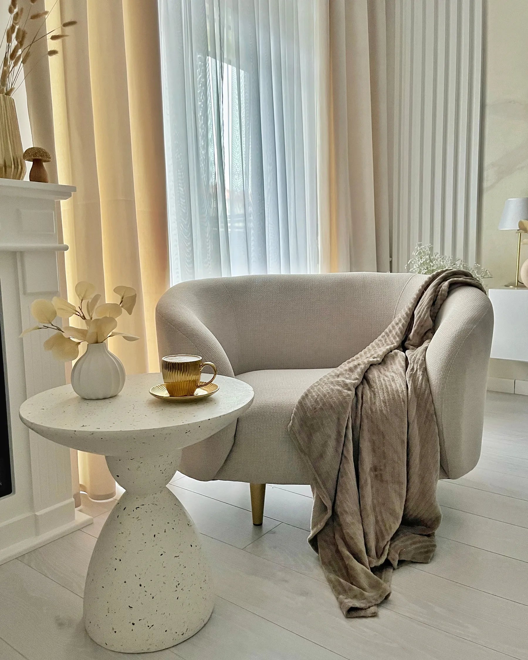 Side Table CAFFI 50 cm 50 cm White Terrazzo