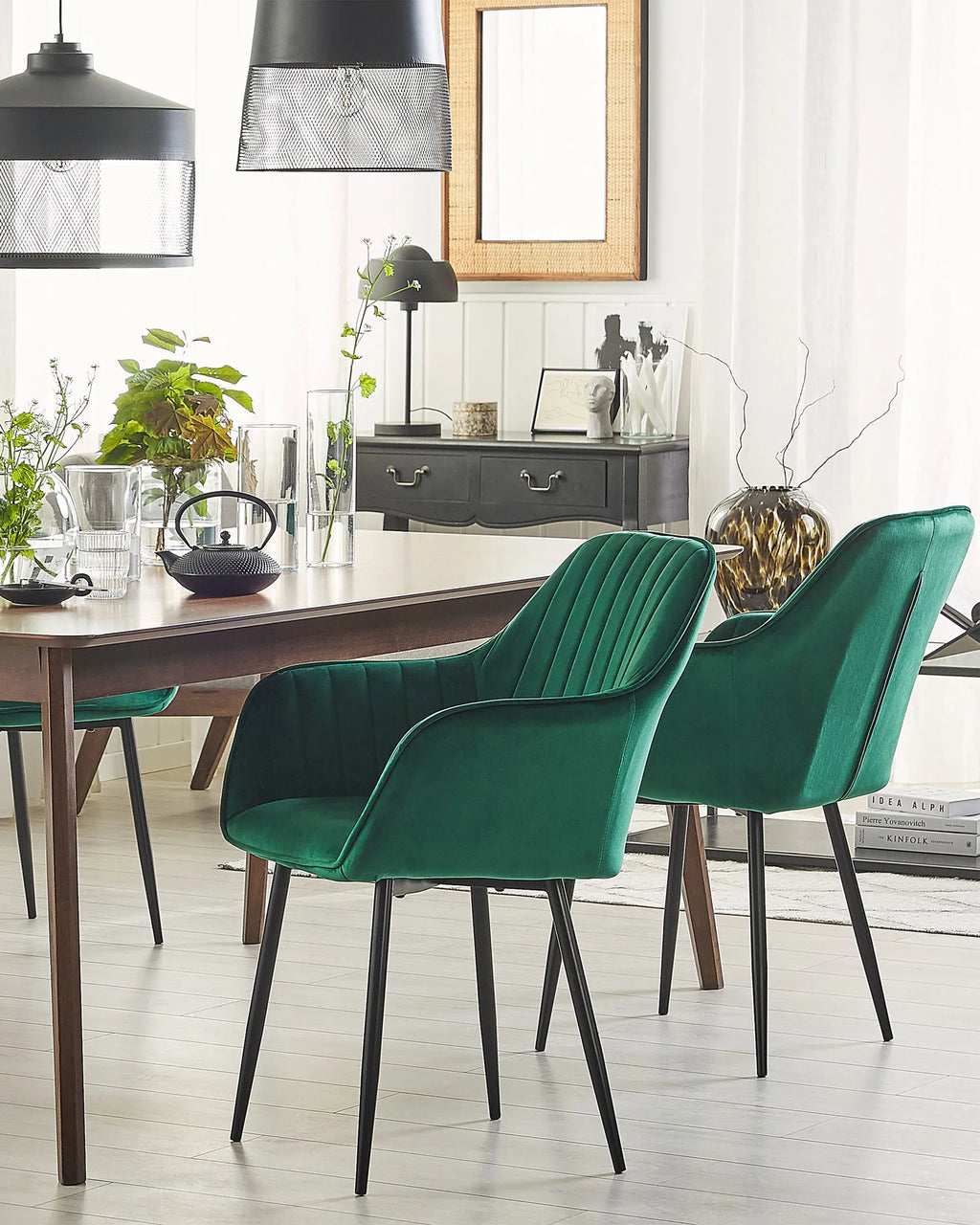 Set of 2 Dining Chairs WELLSTON Velvet Dark Green