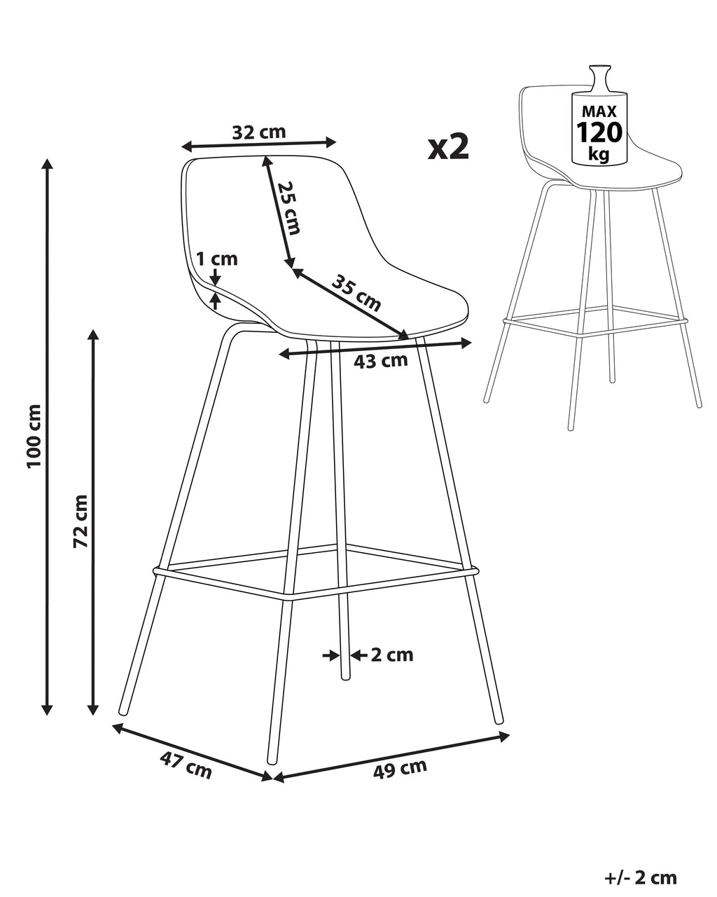 Set of 2 Bar Chairs EMMET Light Green