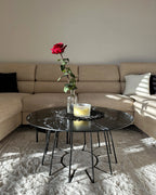 Coffee Table BERNIE Tempered Glass Black Marble