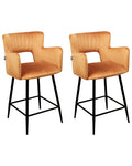 Set of 2 Bar Chairs SANILAC Velvet Orange