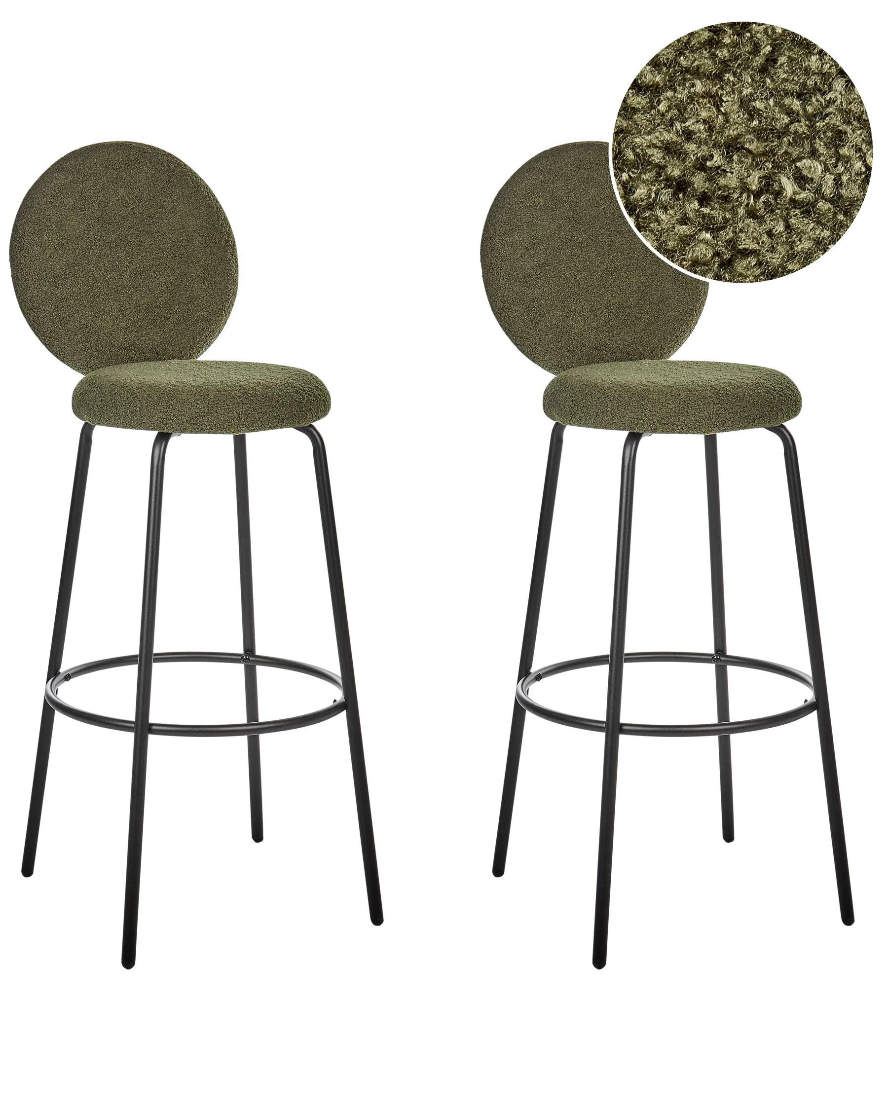 Set of 2 Bar Chairs EMERY Boucle Dark Green