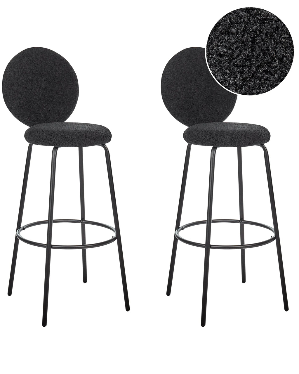 Set of 2 Bar Chairs EMERY Boucle Black