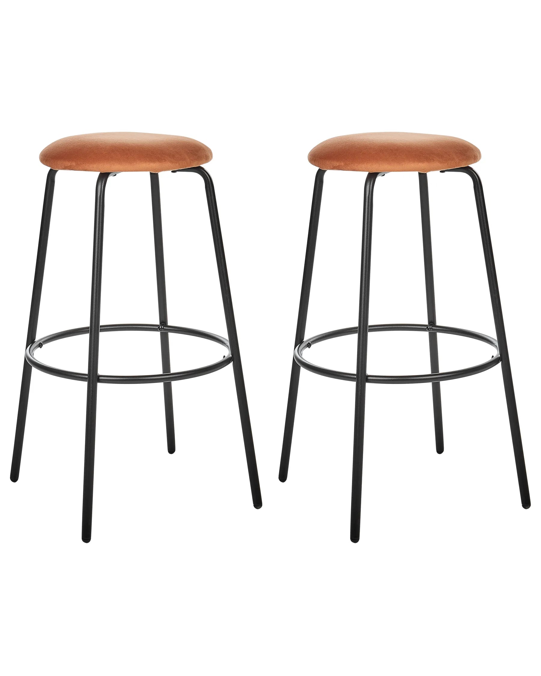 Set of 2 Bar Stools MORTON Velvet Orange