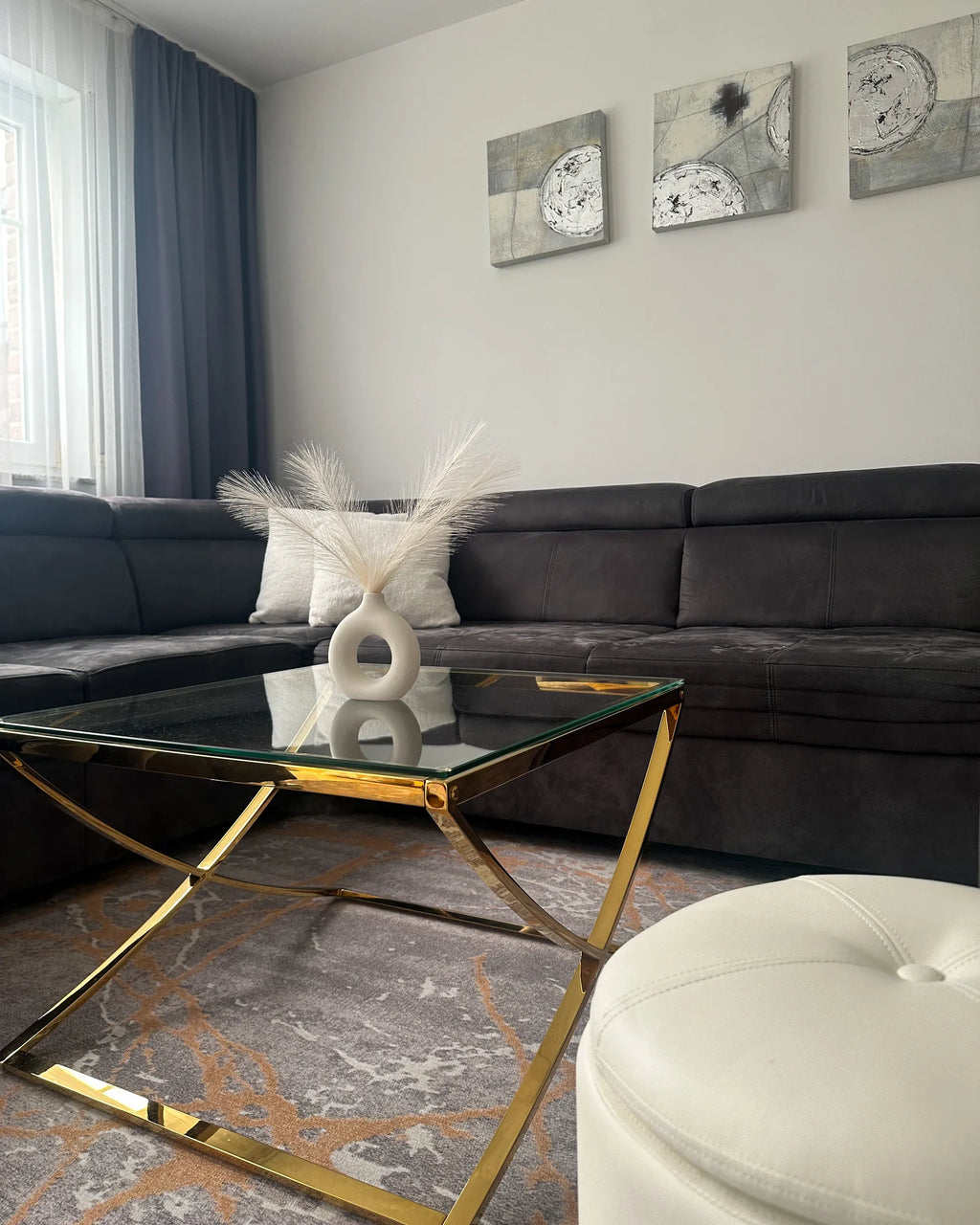 Coffee Table RINGGOLD Tempered Glass Gold