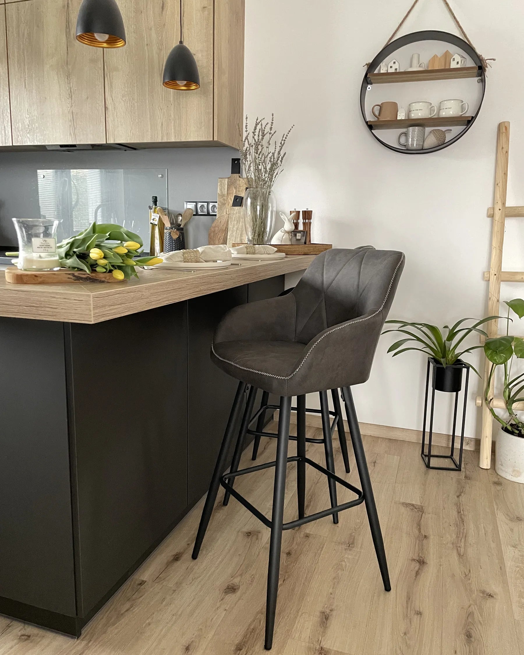 Set of 2 Bar Chairs DARIEN Grey