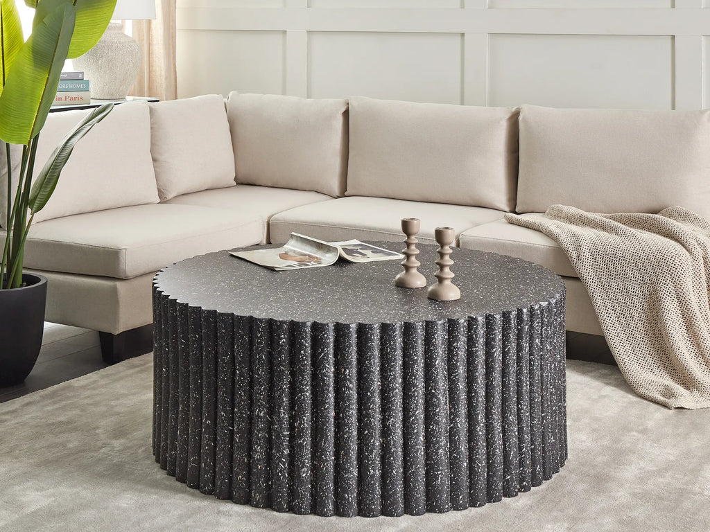 Coffee Table POZZA II 106 cm 106 cm Terrazzo Effect Black Terrazzo