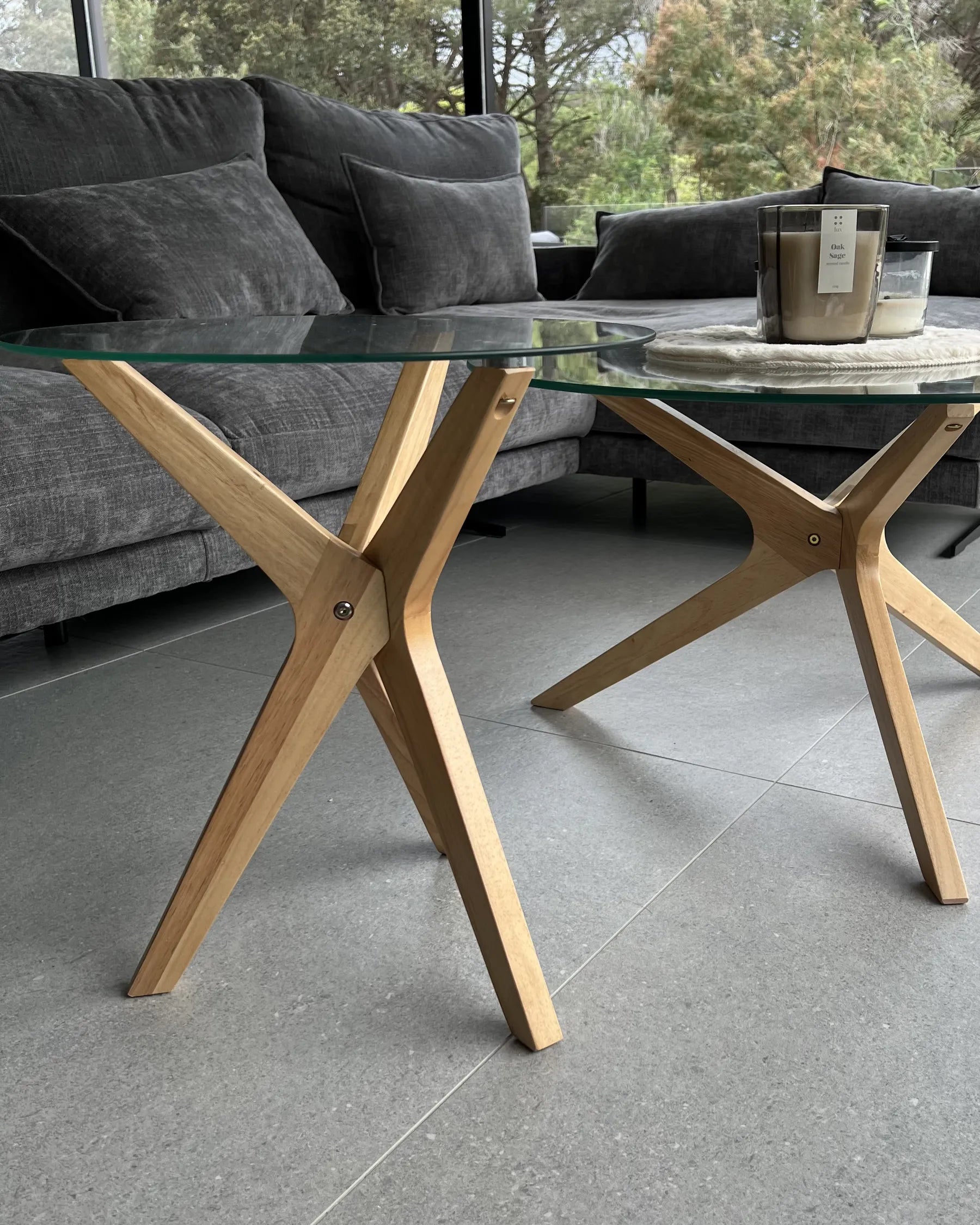 Side Table VALLEY Tempered Glass Light Brown