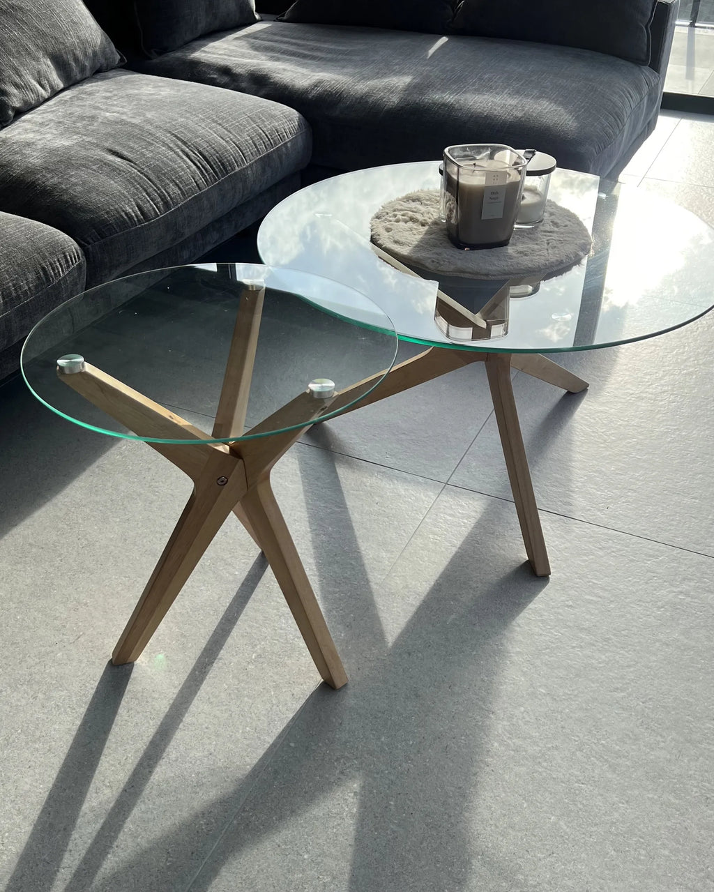 Side Table VALLEY Tempered Glass Light Brown