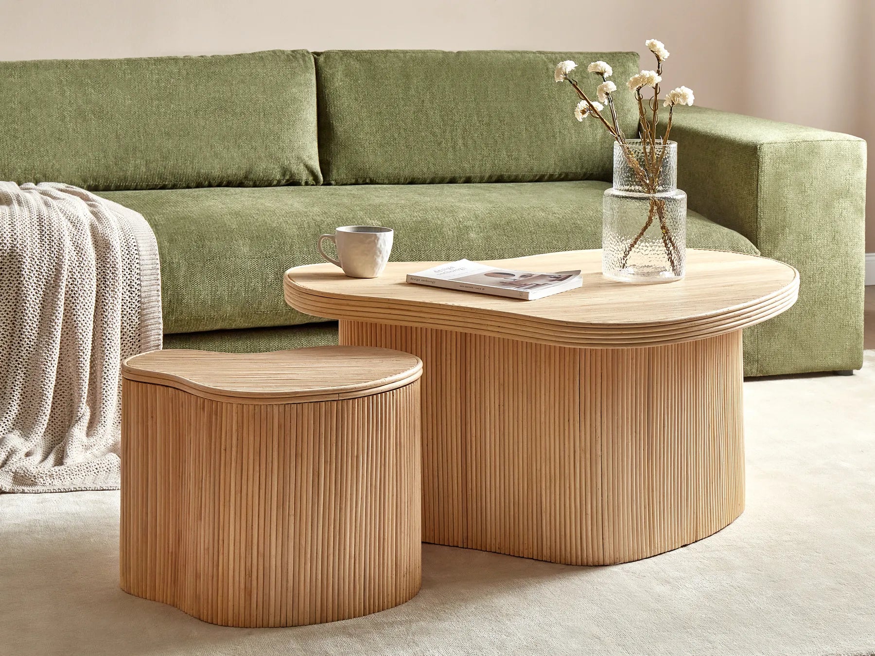 Set of 2 Coffee Tables SALANTI Rattan Natural with Storage