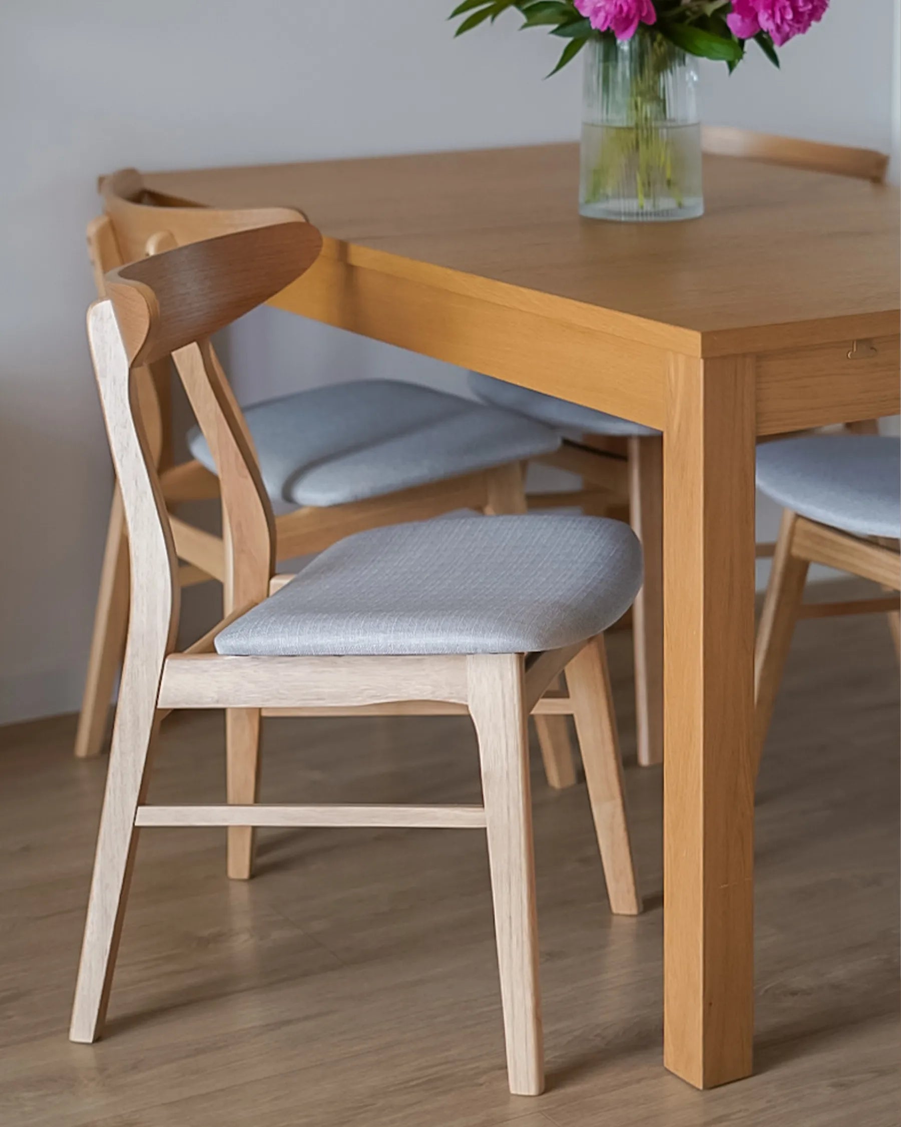Set of 2 Dining Chairs LYNN Wood Light Brown/ Grey