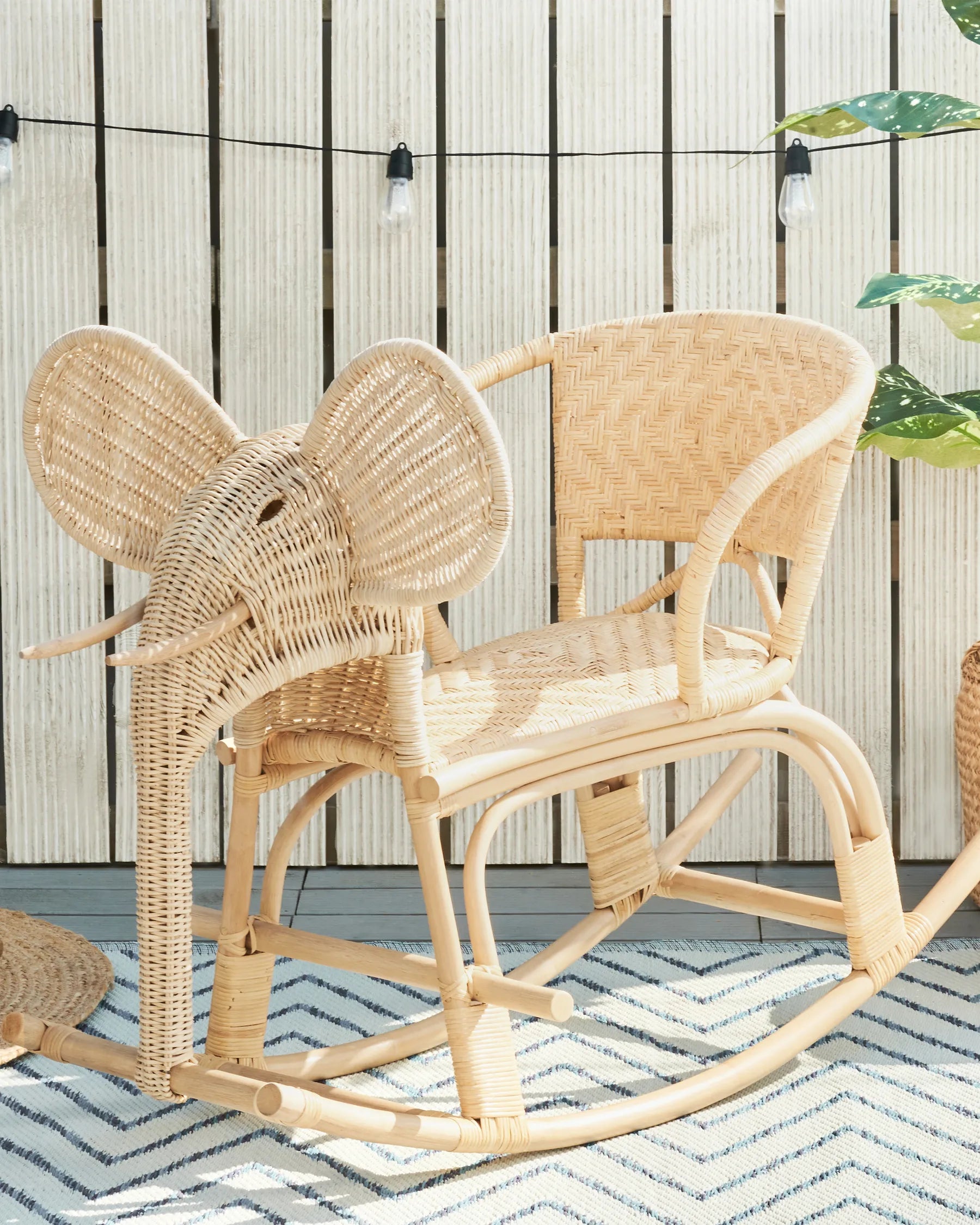 Kids Rocking Chair Elephant AMPOLLINO Rattan Natural