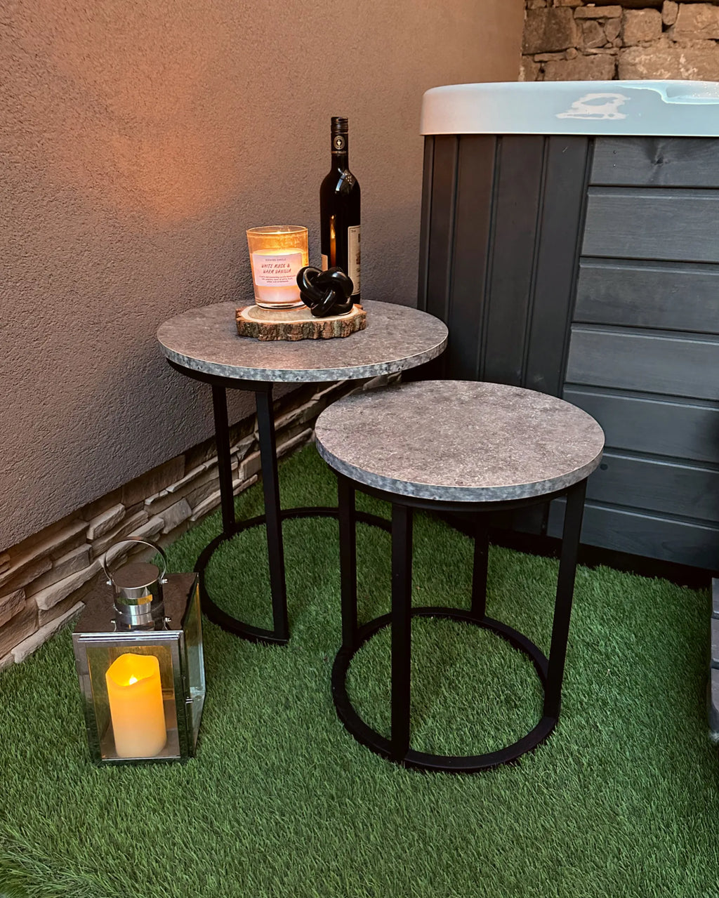 Set of 2 Side Tables DIXIE Grey Concrete Effect