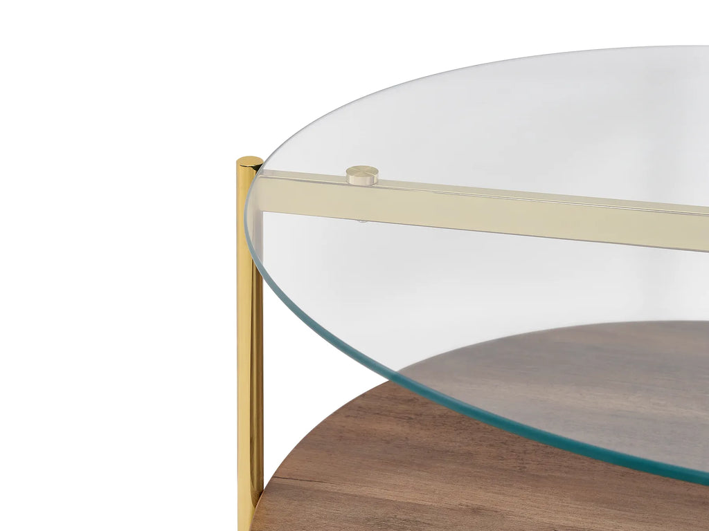 Coffee Table KAVA Tempered Glass Gold — angled product view