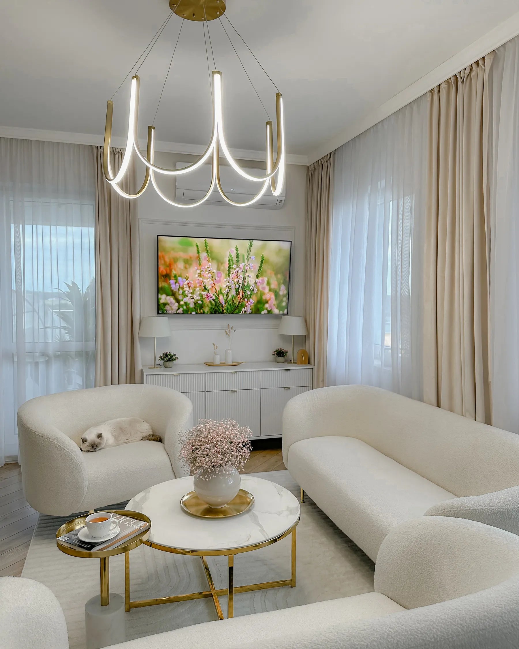 Coffee Table QUINCY Tempered Glass Marble/ Gold
