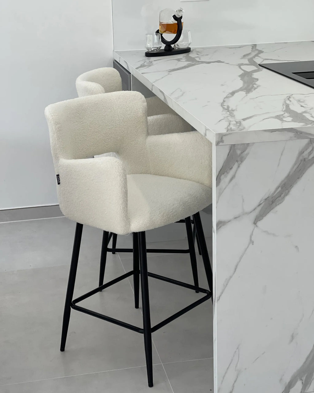 Set of 2 Bar Chairs SANILAC Boucle Off-White