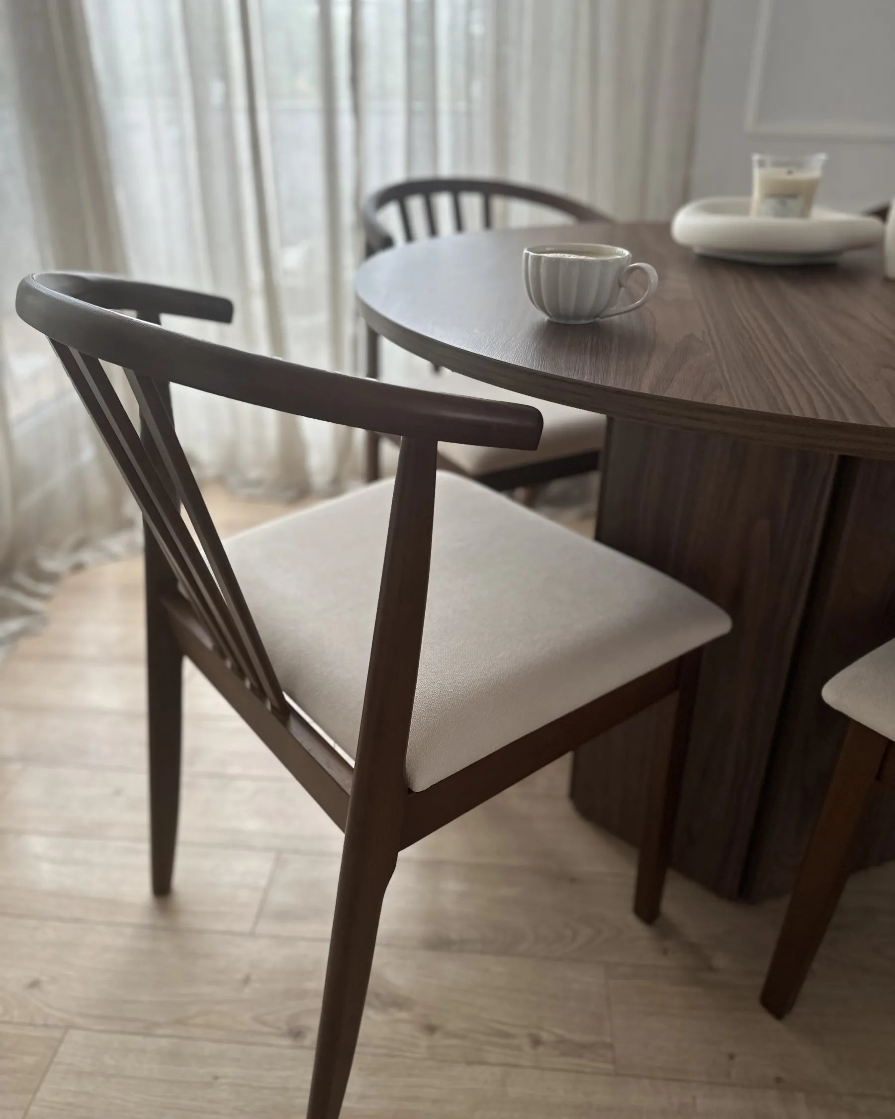 Set of 2 Dining Chairs CRAIG Wood Dark Brown/ Beige