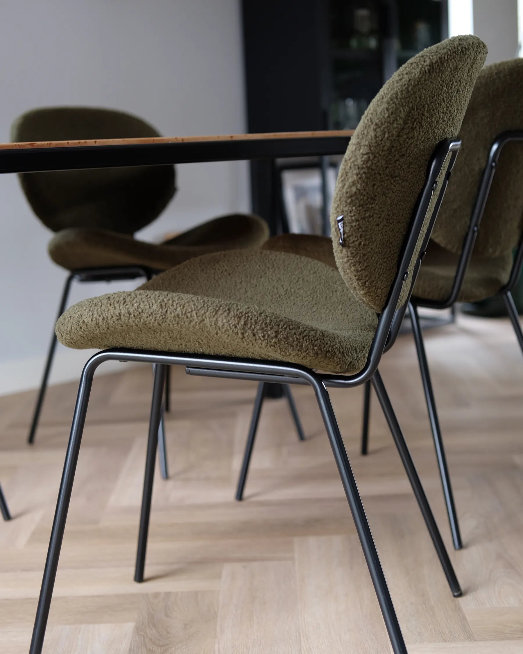 Set of 2 Dining Chairs LUANA Boucle Dark Green
