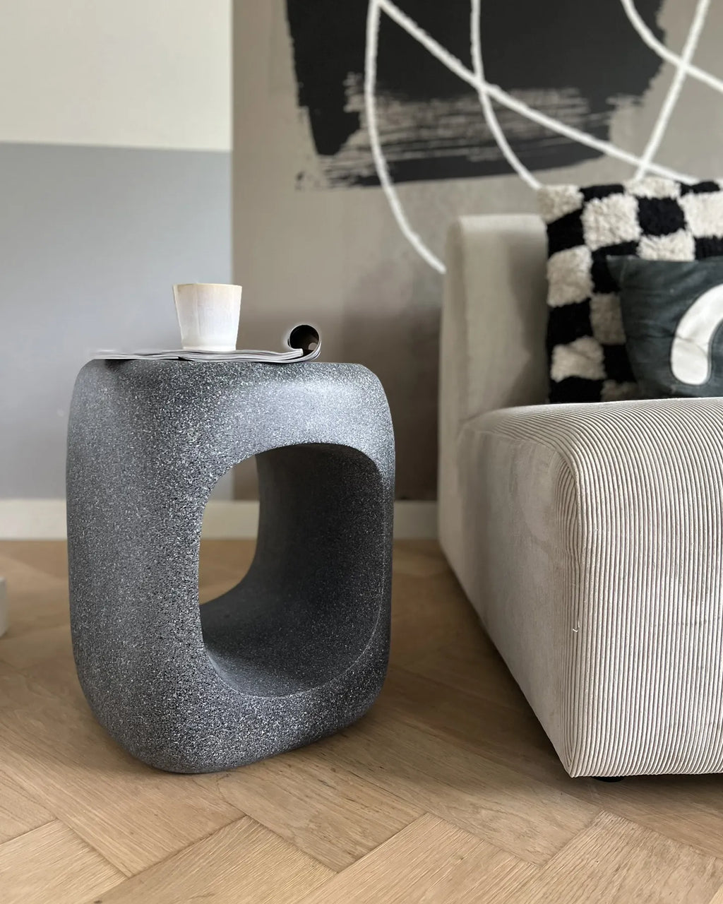 Side Table PELMO 33 cm 33 cm Marble Effect Grey