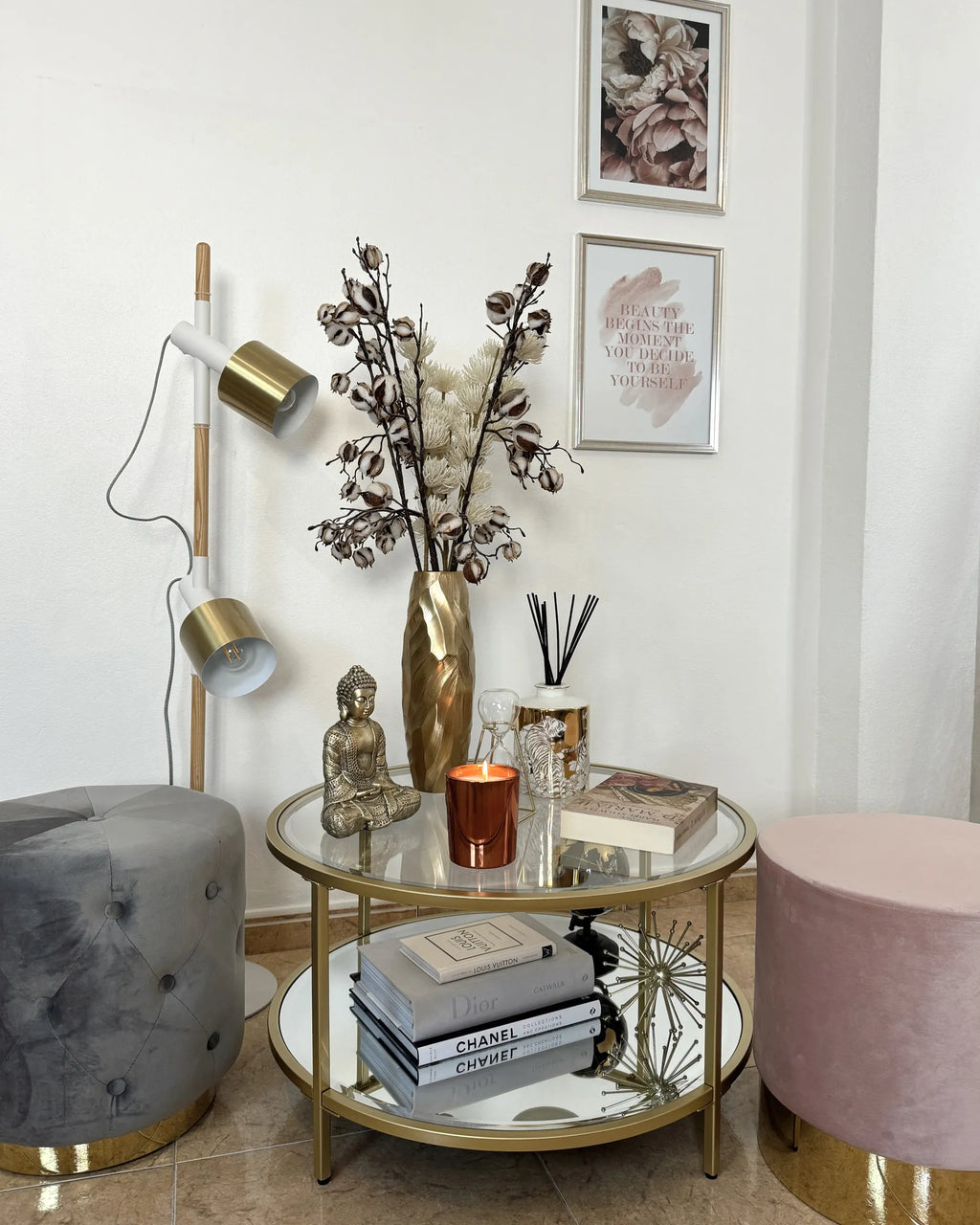 Coffee Table BIRNEY Tempered Glass Gold