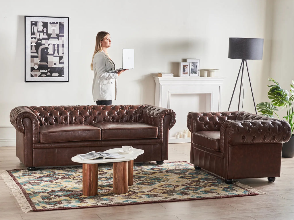 Armchair CHESTERFIELD Faux Leather Golden Brown