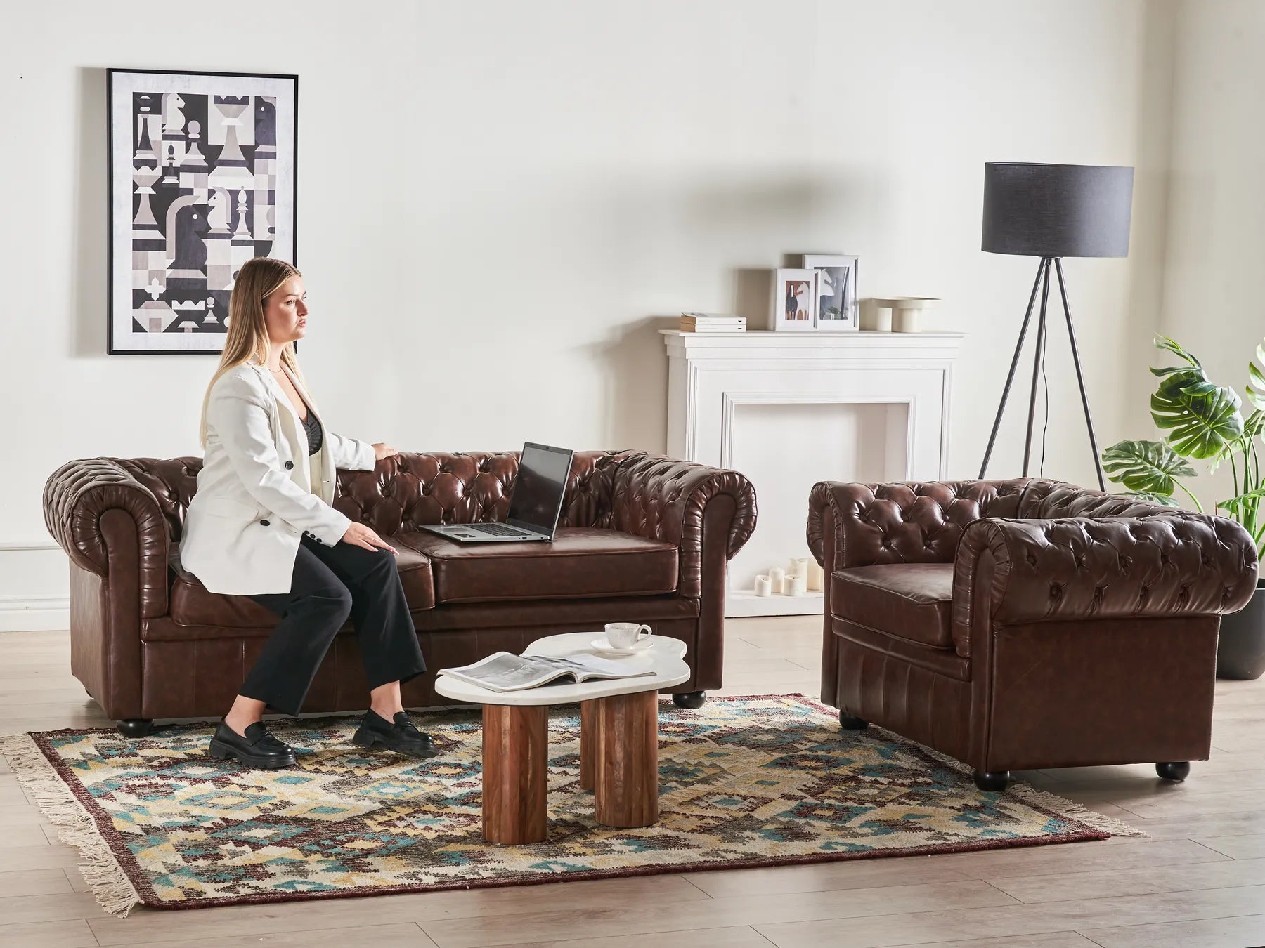 Armchair CHESTERFIELD Faux Leather Golden Brown