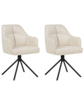 Set of 2 Dining Chairs Swivel MIRA Fabric Beige