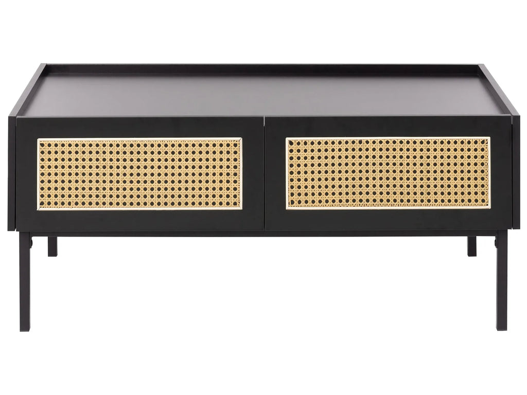 Coffee Table CULLEN Rattan Black with Storage