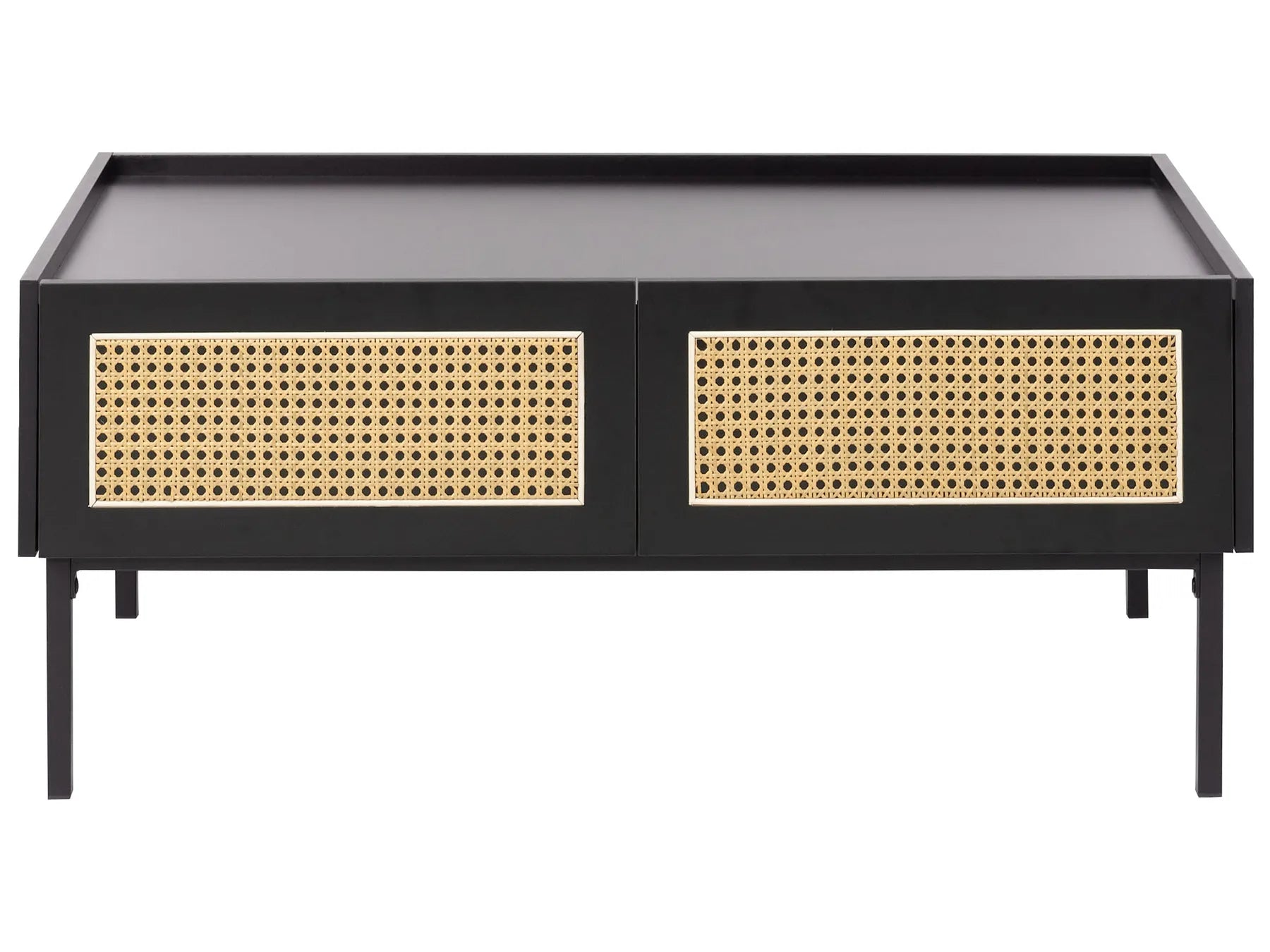 Coffee Table CULLEN Rattan Black with Storage