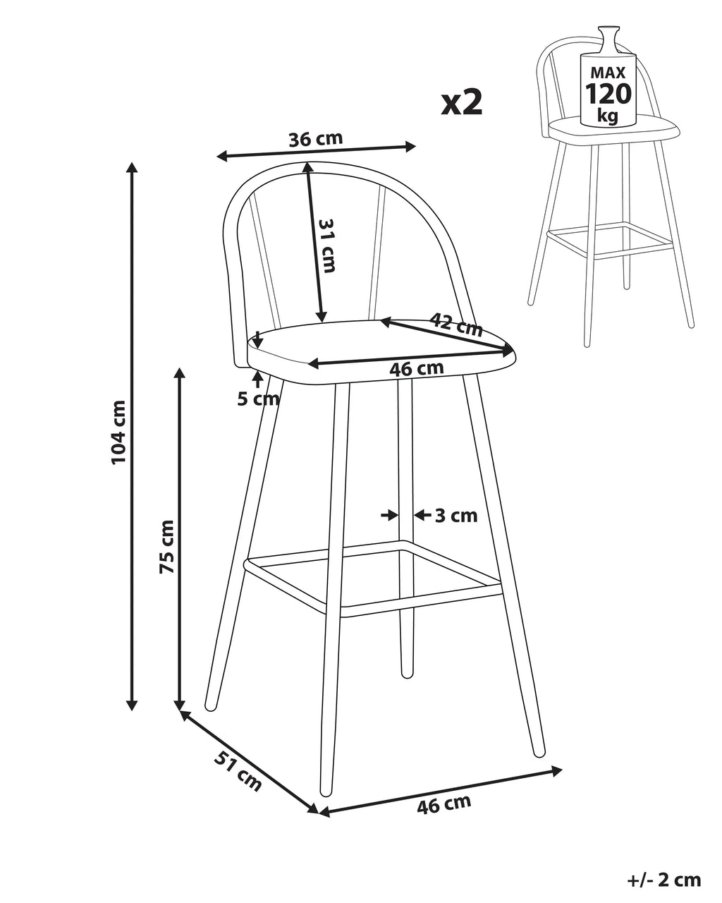 Set of 2 Bar Chairs CORNELL Metal Black