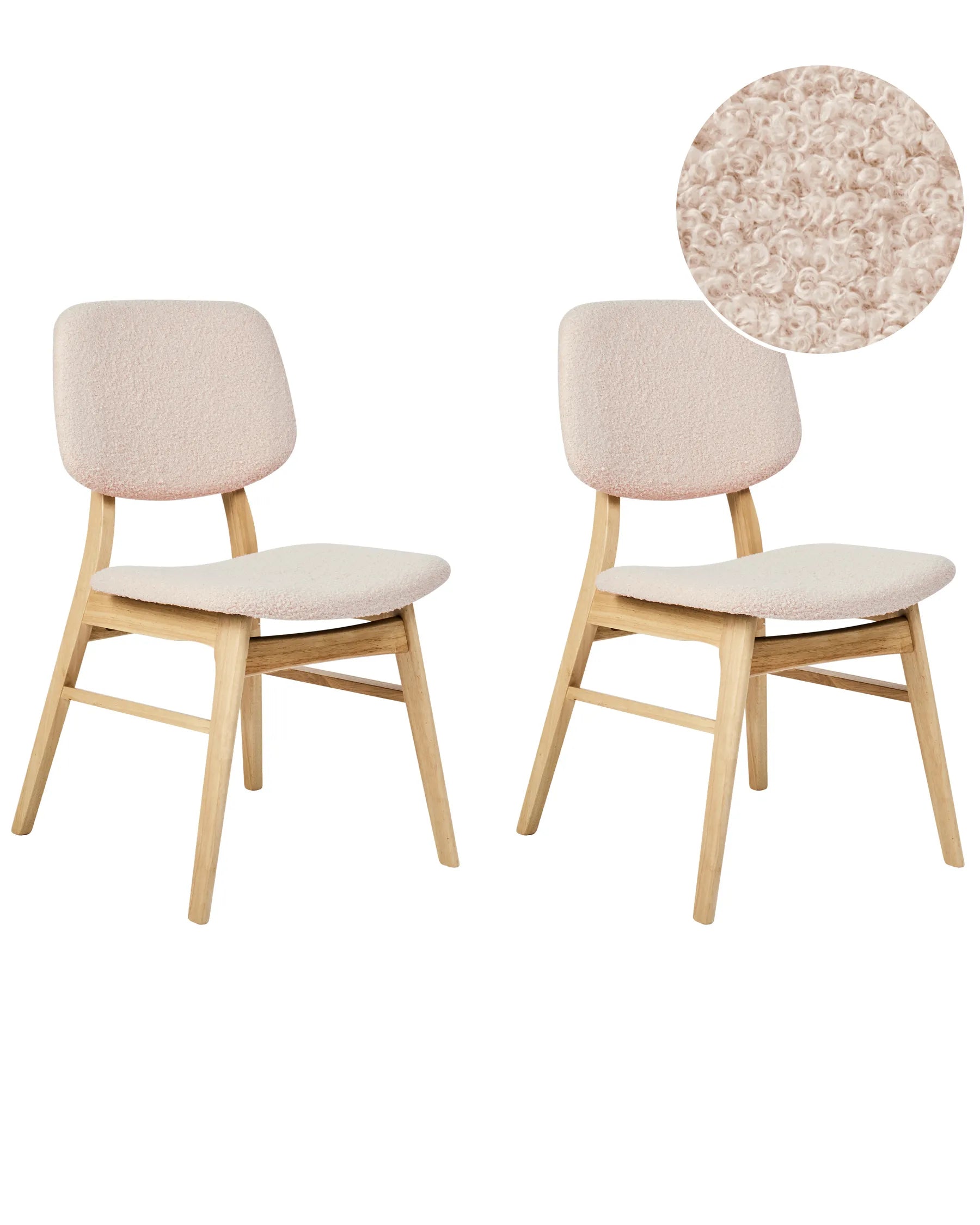 Set of 2 Dining Chairs ELAINE Boucle Light Brown/ Beige